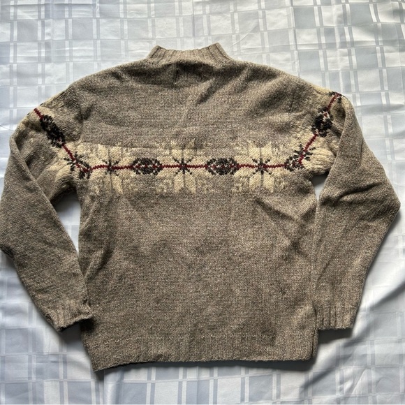 Eddie Bauer Brown Lambswool Knit Sweater with Nordic Pattern - Picture 9 of 10
